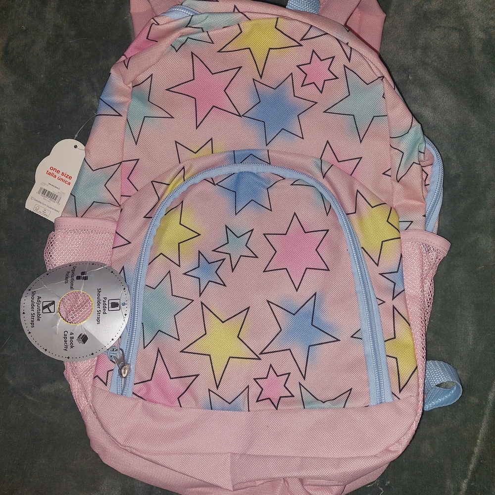 Pink Stars Print Pastel Backpack - Picture 7 of 7